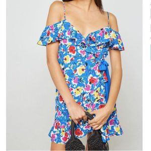TOPSHOP flowy wrap mini dress blue floral size 8